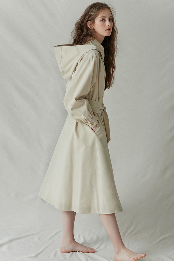 shirring-sleeve hooded trench coat_ivory