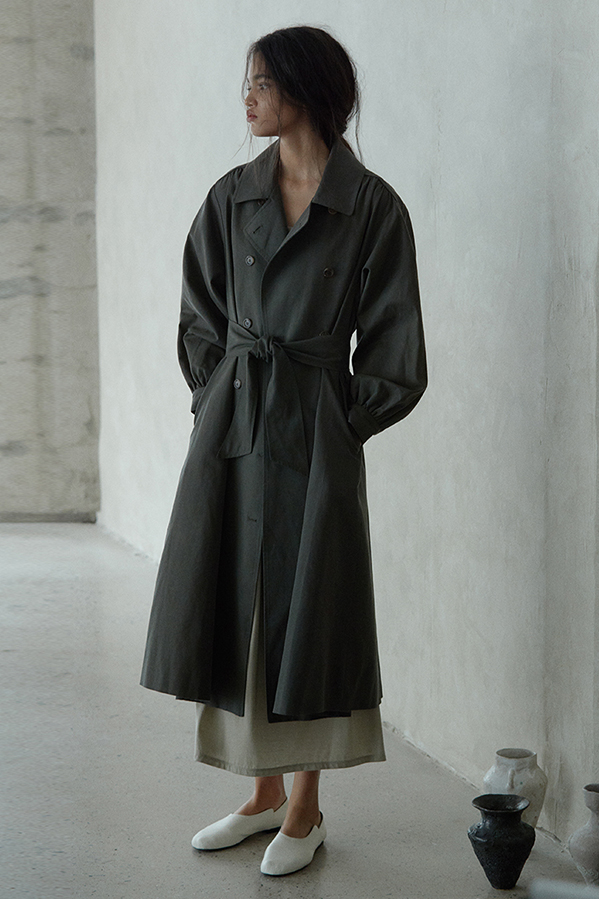 shirring-sleeve hooded trench coat_khaki